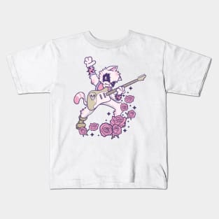 Pastel Goth Kawaii Heavy Metal Cat Guitarist Guitar Playing Kids T-Shirt